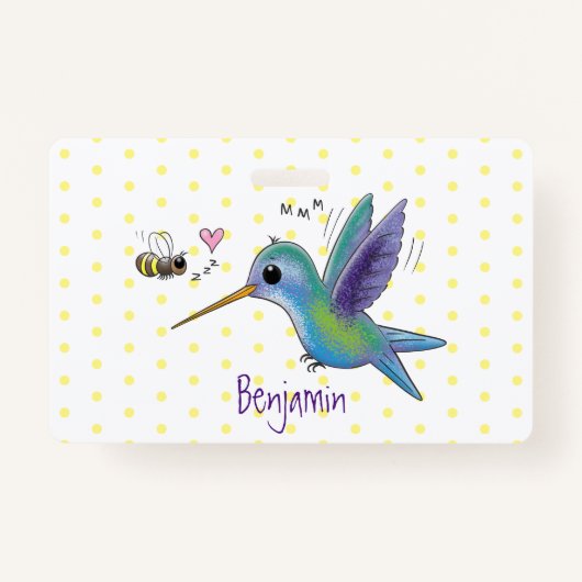 かわいい蜂ハミングバード漫画イラストレーション バッジ (正面)