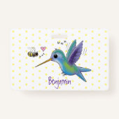 かわいい蜂ハミングバード漫画イラストレーション バッジ (裏面)