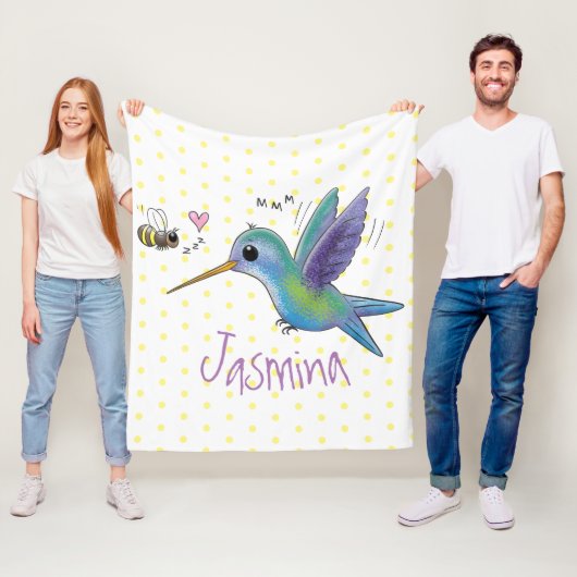 かわいい蜂ハミングバード漫画イラストレーション フリースブランケット (インサイチュ)