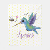 かわいい蜂ハミングバード漫画イラストレーション フリースブランケット (正面)