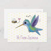 かわいい蜂ハミングバード漫画イラストレーション ポストカード (正面/裏面)