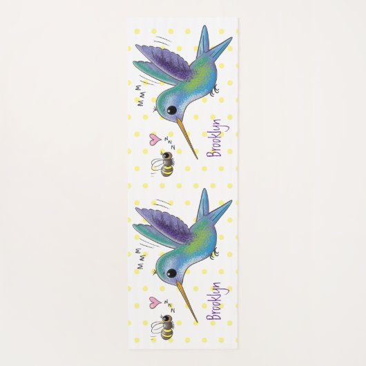 かわいい蜂ハミングバード漫画イラストレーション ヨガマット (裏面)