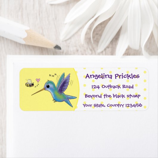 かわいい蜂ハミングバード漫画イラストレーション ラベル (インサイチュ)