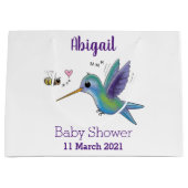 かわいい蜂ハミングバード漫画イラストレーション ラージペーパーバッグ (正面)