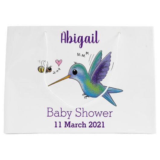 かわいい蜂ハミングバード漫画イラストレーション ラージペーパーバッグ (正面)