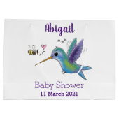 かわいい蜂ハミングバード漫画イラストレーション ラージペーパーバッグ (裏面)