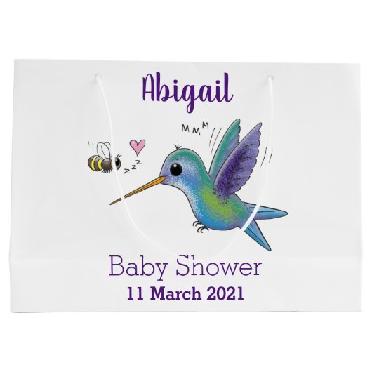 かわいい蜂ハミングバード漫画イラストレーション ラージペーパーバッグ (裏面)