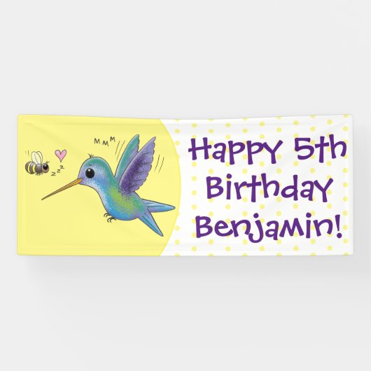 かわいい蜂ハミングバード漫画イラストレーション 横断幕 (横)