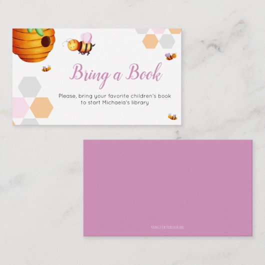 かわいい蜂ピンクの本を持って来て赤ちゃん歓迎会 エンクロージャーカード (正面/裏面)