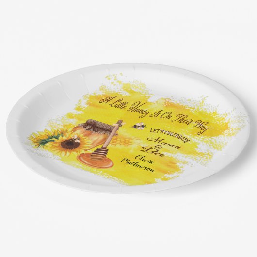 かわいい蜂蜜（はちみつ）素朴緑のベビーシャワー ペーパープレート (アングル)