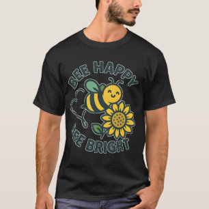 かわいい蜂happy明るいヒマワリ tシャツ