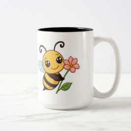 かわいい蜂PNG - 花を持つかわいい蜂のデザイン ツートーンマグカップ