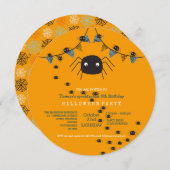 かわいい蜘蛛の子のパーティー 招待状 (正面/裏面)