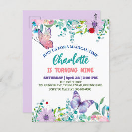 かわいい蝶々 ポルカドット 花柄 フラワー 誕生日 ポストカード