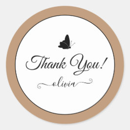 かわいい蝶ありがとうラベルクリームベージュタン ラウンドシール