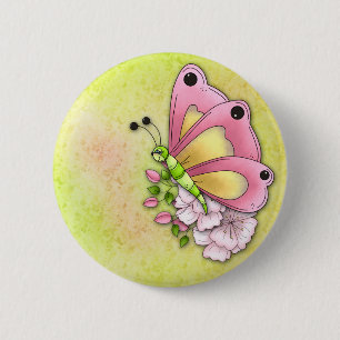 かわいい蝶および花 缶バッジ