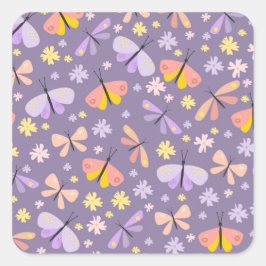 かわいい蝶とカブトムシ スクエアシール