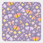 かわいい蝶とカブトムシ スクエアシール (正面)