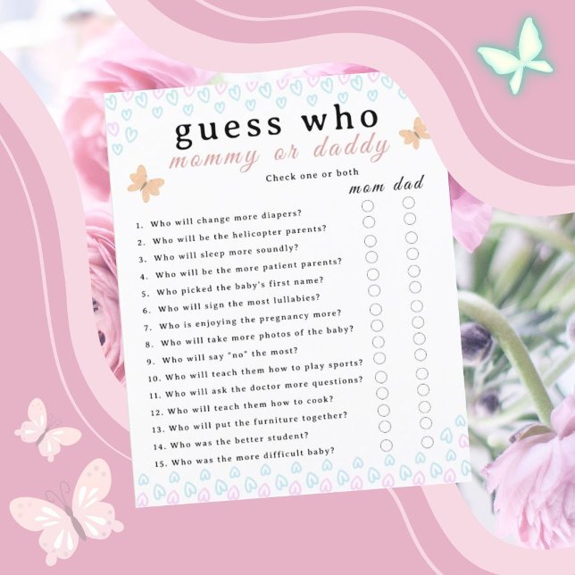 かわいい蝶とハートのベビーシャワーシート紙 (Cute Butterflies Hearts Baby Shower sheet of paper 5.5" x 8.5" /wight color. baby shower activity.)