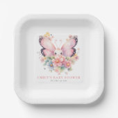 かわいい蝶と花模様ピンク赤ちゃんシャワー ペーパープレート (正面)