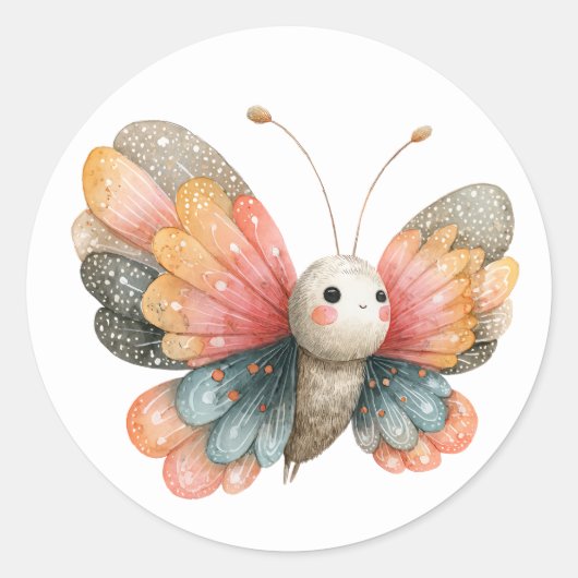 かわいい蝶のイラスト 水彩昆虫 ラウンドシール (正面)