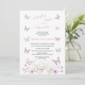 かわいい蝶のキスとベビーが赤ちゃんのシャワーを願う 招待状 (スタンド正面)