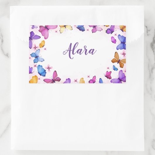 かわいい蝶のシール 長方形シール (バッグ)