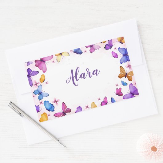 かわいい蝶のシール 長方形シール (封筒)