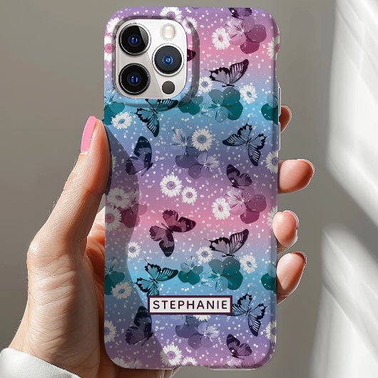 かわいい蝶のデイジーガーリーパターパーソナライズされたン Case-Mate iPhoneケース