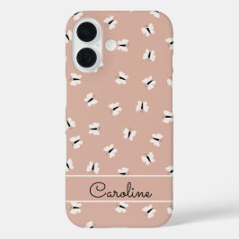 かわいい蝶のパターンと名前をカスタムするオンピンク iPhone 16ケース