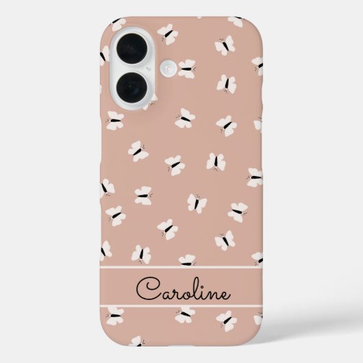 かわいい蝶のパターンと名前をカスタムするオンピンク Case-Mate iPhoneケース (裏面)