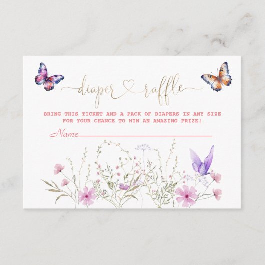 かわいい蝶のワイルドフラワーメドーオムツラッフル エンクロージャーカード (正面)
