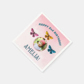 かわいい蝶の女の子の誕生日パーティー写真 スタンダードカクテルナプキン (角)