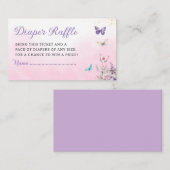 かわいい蝶の女の子の赤ちゃんシャワーおむつラッフル エンクロージャーカード (正面/裏面)