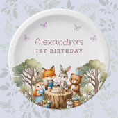 かわいい蝶の女の子ウッドランド動物1st誕生日 ペーパープレート