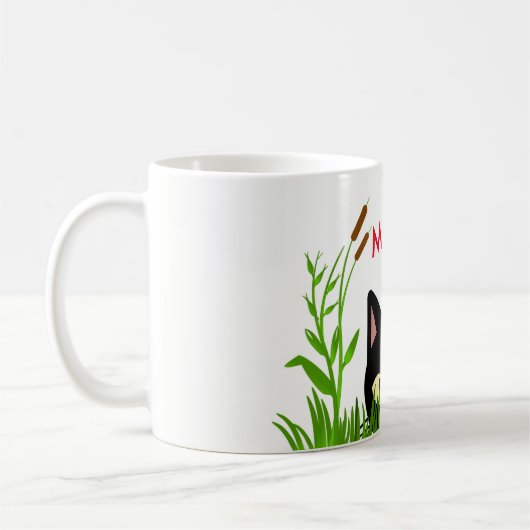 かわいい蝶の庭と黒猫のマグカップ コーヒーマグカップ (左)