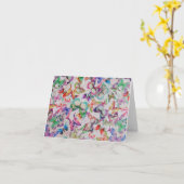 かわいい蝶の水色の絵を描デザインパターン カード (黄色い花)