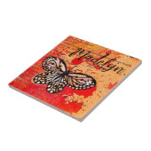 かわいい蝶の水色ヴィンテージボホー名前を追加 タイル (側面)