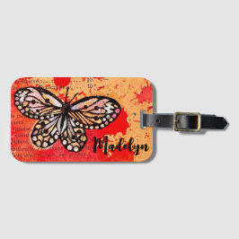 かわいい蝶の水色ヴィンテージボホー名前を追加 ラゲッジタグ