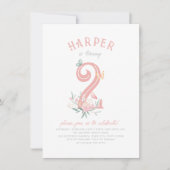 かわいい蝶の童話ピンクの女の子誕生日パーティー 招待状 (正面)