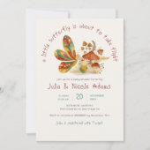 かわいい蝶の繭きのこの赤ちゃんシャワー 招待状 (正面)