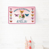 かわいい蝶の花の女の子の誕生日パーティーの写真 横断幕 (インサイチュ)