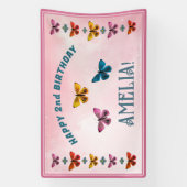 かわいい蝶の花の女の子の誕生日パーティー 横断幕 (縦)