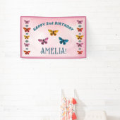 かわいい蝶の花の女の子の誕生日パーティー 横断幕 (インサイチュ)