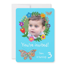 かわいい蝶の花の少年誕生パーティー