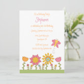かわいい蝶の花の誕生パーティーの招待 招待状 (スタンド正面)