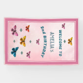 かわいい蝶の花ガールバースデーパーティーへようこそ 横断幕 (横)