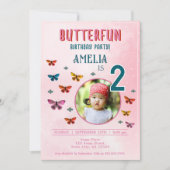 かわいい蝶の花ガールバースデーパーティー写真 招待状 (正面)