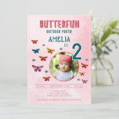 かわいい蝶の花ガールバースデーパーティー写真 招待状 (スタンド正面)
