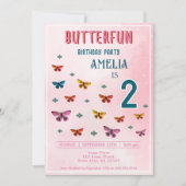 かわいい蝶の花ガールバースデーパーティー 招待状 (正面)